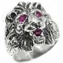 Sterling Silver Lion Ring With Red Eyes Biker Ring