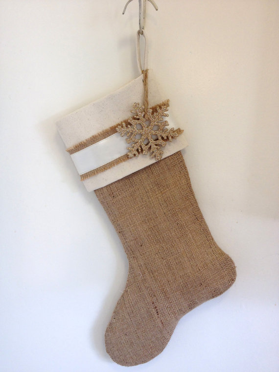 Burlap Christmas Stocking -...