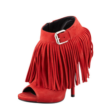 Giuseppe Zanotti Open-Toe Suede Fringe Bootie, Red - Bergdorf Goodman