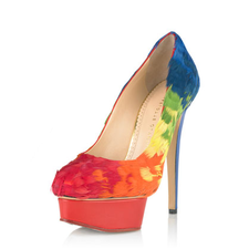 Charlotte Olympia Dolly Rainbow-Feathered Pump - Bergdorf Goodman