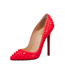 Christian Louboutin Pigalle Spikes Fluorescent Patent Red Sole Pump, Rose Paris - Bergdorf Goodman