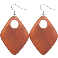 Brown Wooden Diamond Shaped Cutout Earrings