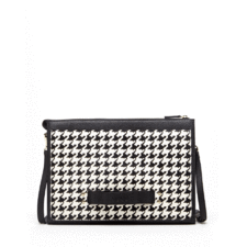 Pearl – 13 Inch Laptop Clutch Crossbody in Houndstooth and Black Leath – Susu Handbags