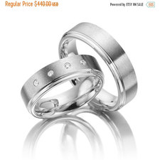 ON SALE Matching Silver Wedding Bands His and Hers With Four Diamonds