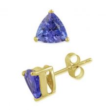 2ctw Trillion 7mm Tanzanite 14k Yellow Gold Stud Earring in (AA Grade)