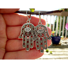 Large Fatima Hamsa Hand pewter earrings, dangle, silver jewelry, Gypsy earrings hand Fatima Hamsa earrings Boho Jewelry