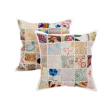 Buy Gorgeous Patch Work White Floral Cushion Cover (Set Of 2 ) Online at Rajrang