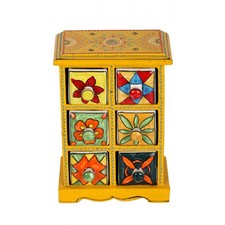 Buy Yellow Wood Blue Pottery Floral Hand Painted Drawer Set Online At Rajrang