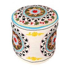 Buy Cotton Floral Embroidered Off White Pouf Cover Case Online At Rajrang