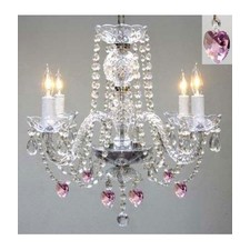 Chandelier Lighting W/ Crystal Pink Hearts! H 17 W17