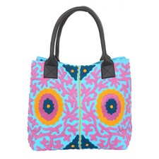Buy Embroidered Aqua Blue Floral Canvas Tote Bag Online At Rajrang