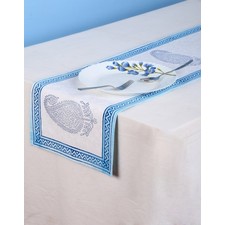Paisley Hand Block Printed White Cotton Table Runner