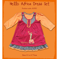 NWT,Girls Hello Africa Dress Set, Sizes 6-12,12-24M,2,3,4T,100% Cotton