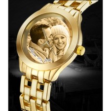 שעון יד מוזהב לגבר ולאישה עם צריבת תמונה