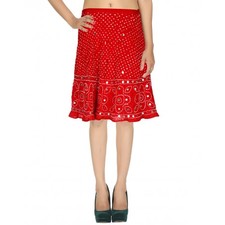 Buy Cotton Ethnic Tie Dye Sequins Work Red Casual Skirt Online At Rajrang @ just $22