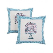 Buy Trendy Hand Block Printed Tree White Cushion Cover (Set Of 2 )