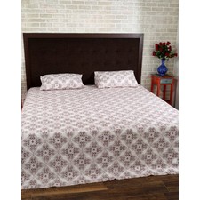 Leaves Hand Block Printed Off White Cotton Bed Sheet (Set Of 3 Pcs) at Just $ 44.95