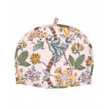 Floral Hand Block Printed Off White Cotton Canvas Tea Cosy