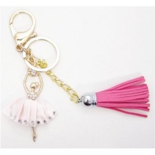 1 Pc Handmade Ballerina Pink Dress Rhinestone Keychain and Purse Hanger