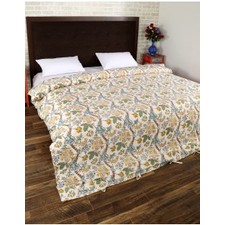 Floral Hand Block Printed Off White Cotton Duvet Cover