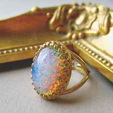 Galactic Glass Fire Opal Ring