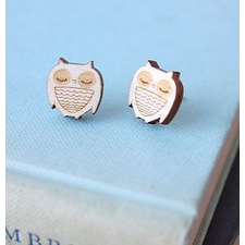 Sleeping Wooden Owl Earrings