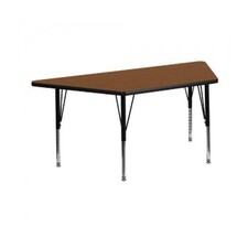 24''W x 48''L Trapezoid Activity Table with 1.25'' Thick High Pressure Oak Laminate Top and Height Adjustable Pre-School Legs [XU-A2448-TRAP-OAK-H-P-GG]