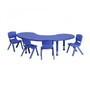 35''W x 65''L Adjustable Half-Moon Blue Plastic Activity Table Set with 4 School Stack Chairs [YU-YCX-0043-2-MOON-TBL-BLUE-E-GG]