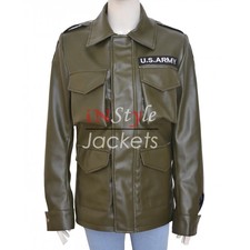 Kim Kardashian Army Green Leather Jacket