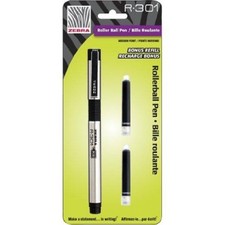Zebra R-301 Stainless Steel Rollerball Pen, 0.7Mm, Black, 1 Pack, With Bonus Refill (43511)