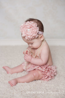 Pink ruffle baby bloomer/ d...