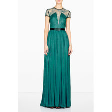 Green Primrose Satin Finish Georgette Dress by Catherine Dea