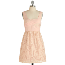 Sugared Rose Dress - Short, Sheer, Pink, Solid, Lace, Pleats, Daytime Party, A-line, Sleeveless, Spring, Scoop, Wedding, Bridesmaid, Graduation