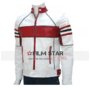 Bi-Color White Mens Leather Biker Jacket