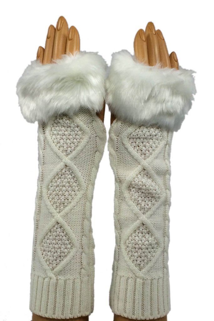 White Elbow Length Faux Fur...