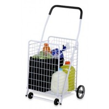 Honey-Can-Do CRT-01513 Large Folding Shopping Cart Rolling 4-Wheel Utility Wagon, White