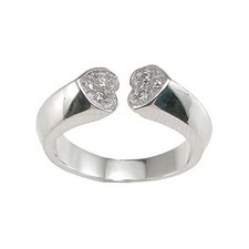 Plutus Sterling Silver Rhodium Finish Heart Pave Anniversary Ring