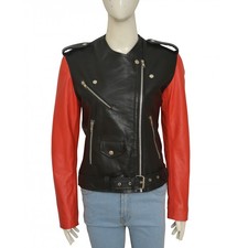 Hailey Baldwin Black And Red Leather Jacket