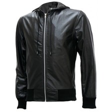 Men's Black Bomber Leather Jacket with Hoodie | Leather Jacket Master