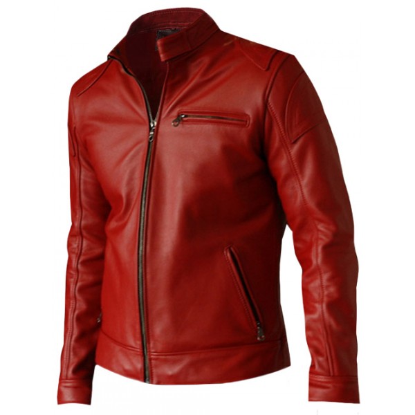 Elegant Men's Red Leather J...