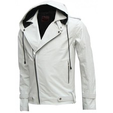 Men's White Hooded Leather Jacket | Leather Jacket Master