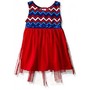 Youngland Girls' Chevron Knit to Mesh Fashion Dress, Red/White/Blue, 18 Months