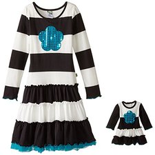 Dollie-Me-Big-Girls-Knit-Stripe-Dress-with-Sequin-Flower-Applique-BlackWhite-7-0