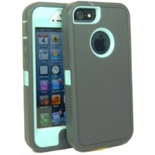 Brand New Iphone 5 5S Body Armor Defender - Comparable to Otterbox Defender   1pc 3ft Data Cable (Dark Grey on Baby Blue Teal)