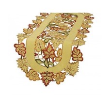 Xia Home Fashions Bountiful Leaf Embroidered Cutwork Fall Table Runner, 15 by 90