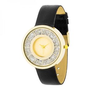 Gold Black Leather Watch Wi...