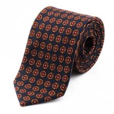 Navy Blue Printed Silk Tie