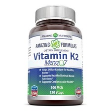Amazing Nutrition Vitamin K2 Menaq7 100 Mcg 120 Vcaps - Supports Calcium Uptake and Bone Mineralization - Supports Healthy Bones* -- Supports Healthy Cardiovascular Function*