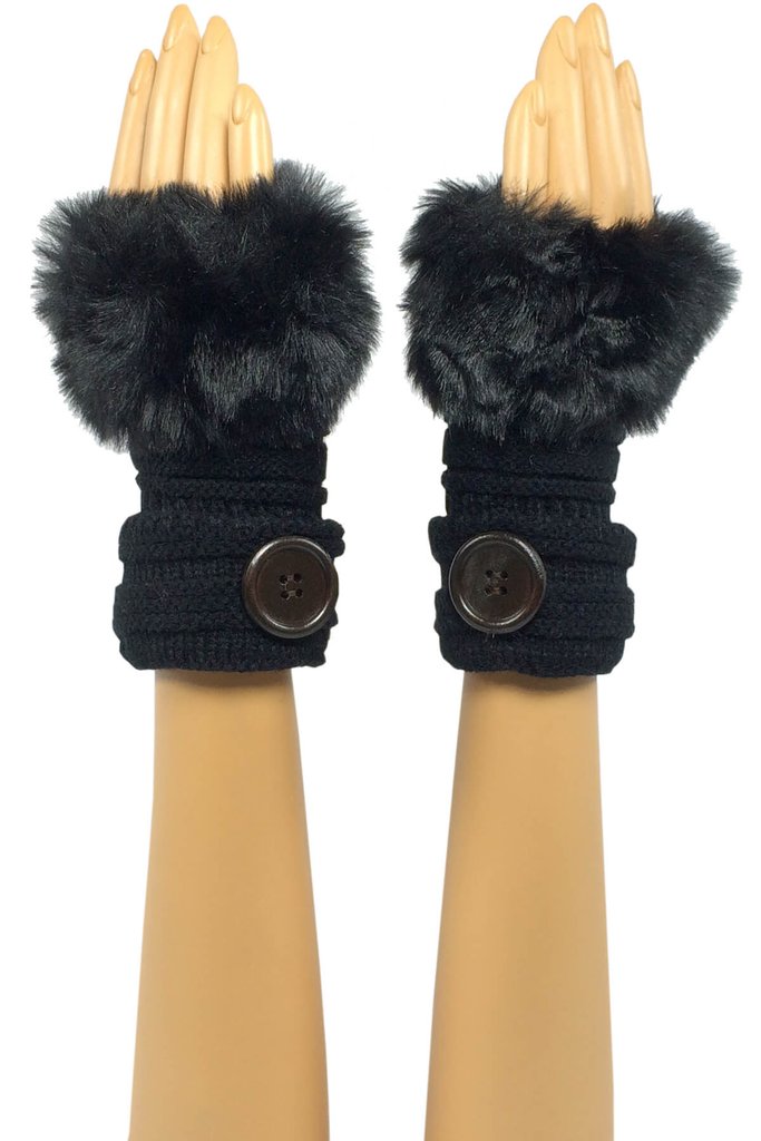 Black Wrist Length Faux Fur...