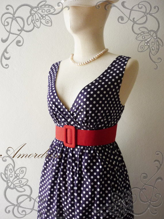 Retro Summer Navy Polka Dot...